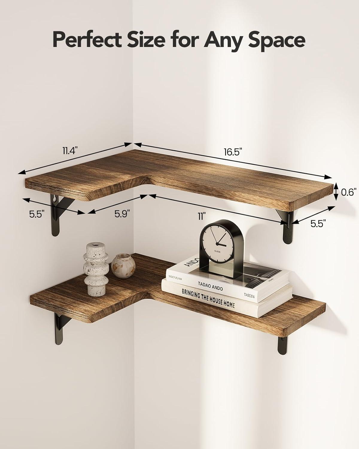 imageAmada HOMEFURNISHING Corner Floating Shelves Set of 4 Corner Wall Shelves Shelves for Wall Decor Corner Wood Shelves for Home Decor Office Bedroom Bathroom Laundry Room Kitchen BrownBrown