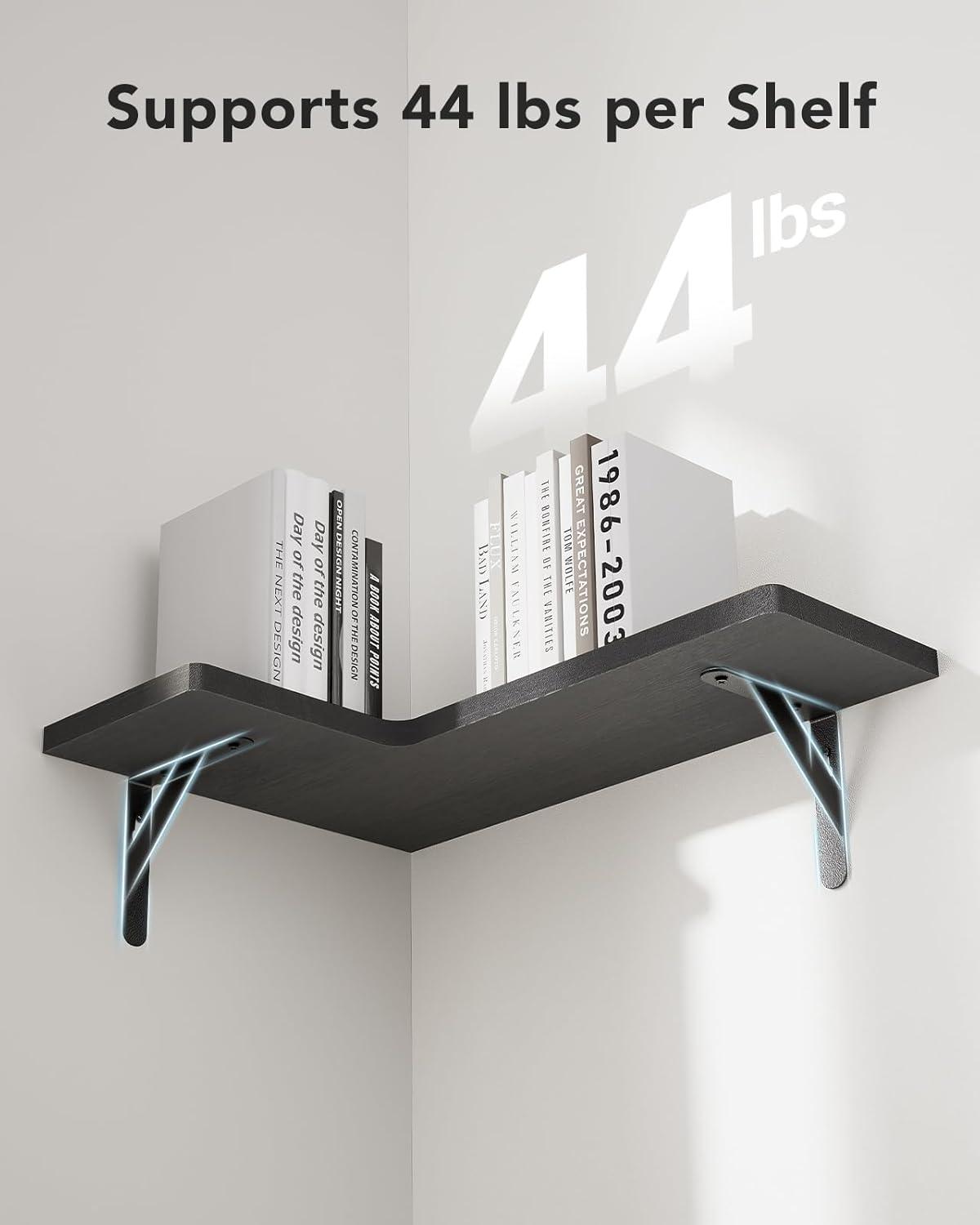 imageAmada HOMEFURNISHING Corner Floating Shelves Set of 4 Corner Wall Shelves Shelves for Wall Decor Corner Wood Shelves for Home Decor Office Bedroom Bathroom Laundry Room Kitchen BrownBlack