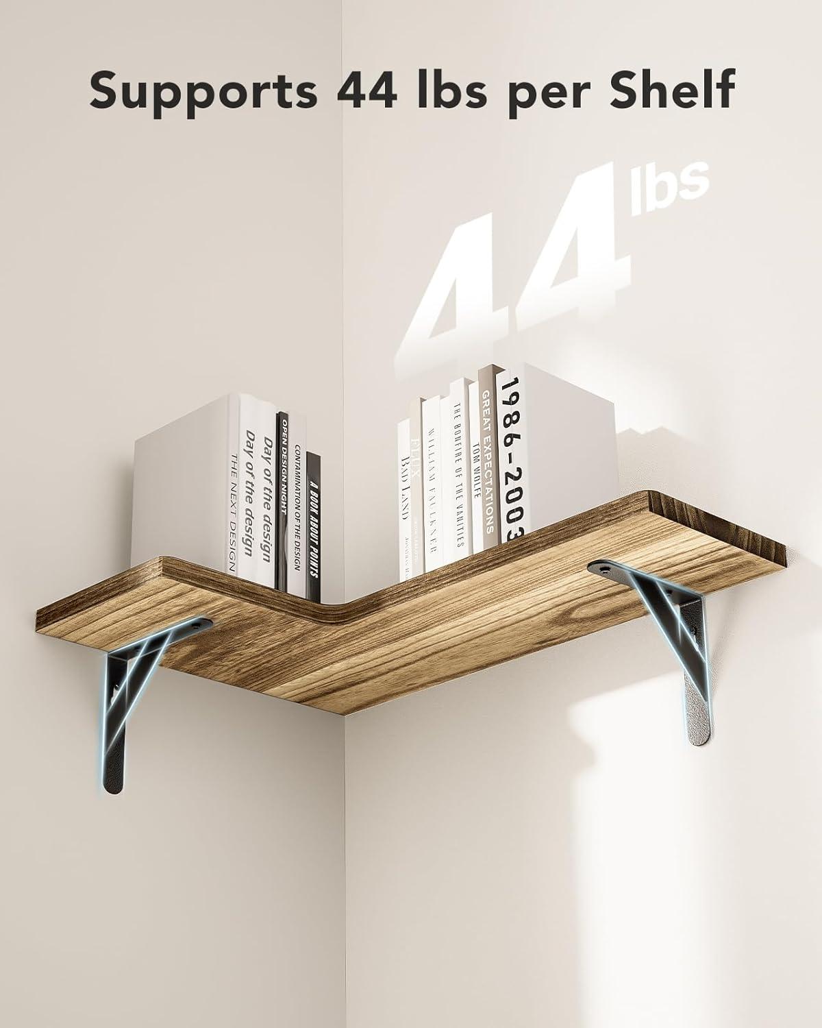 imageAmada HOMEFURNISHING Corner Floating Shelves Set of 4 Corner Wall Shelves Shelves for Wall Decor Corner Wood Shelves for Home Decor Office Bedroom Bathroom Laundry Room Kitchen BrownRustic Wood