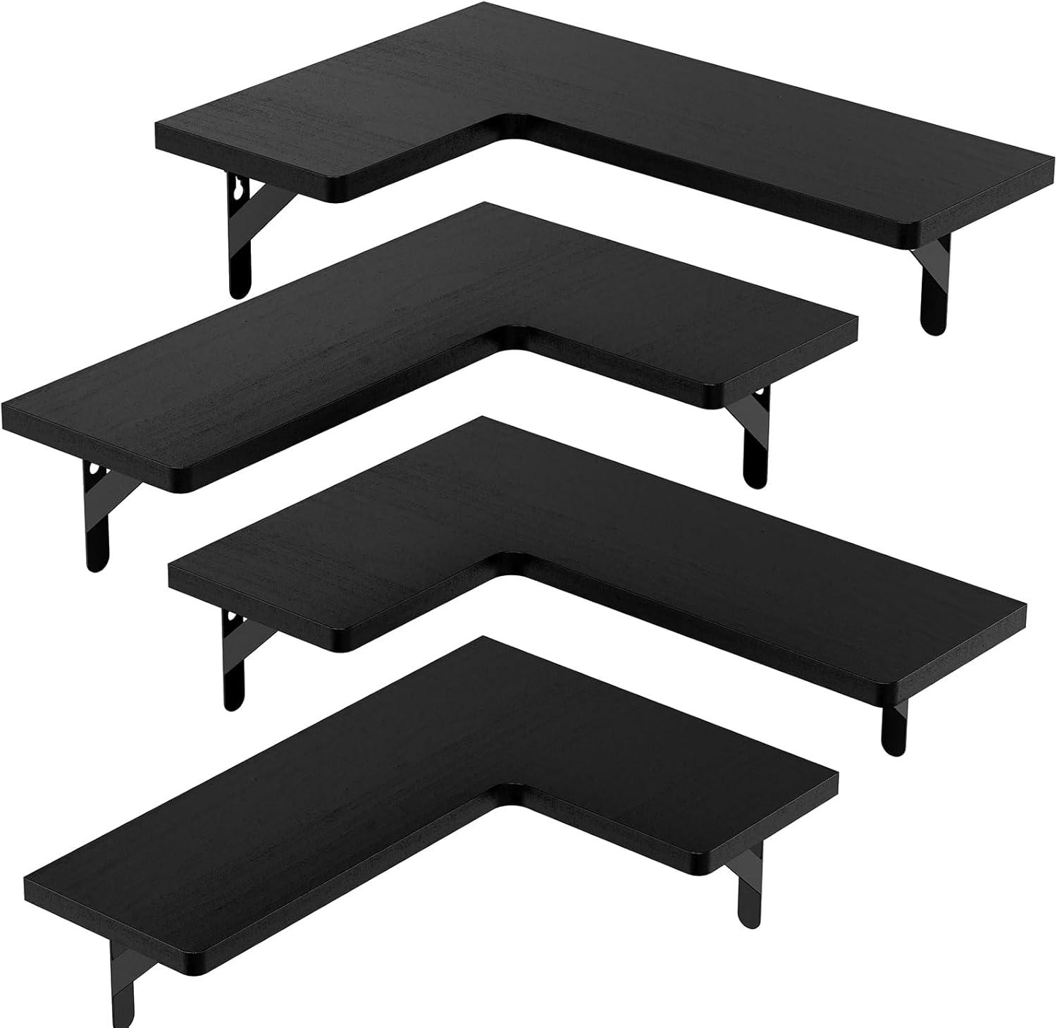 imageAmada HOMEFURNISHING Corner Floating Shelves Set of 4 Corner Wall Shelves Shelves for Wall Decor Corner Wood Shelves for Home Decor Office Bedroom Bathroom Laundry Room Kitchen BrownBlack