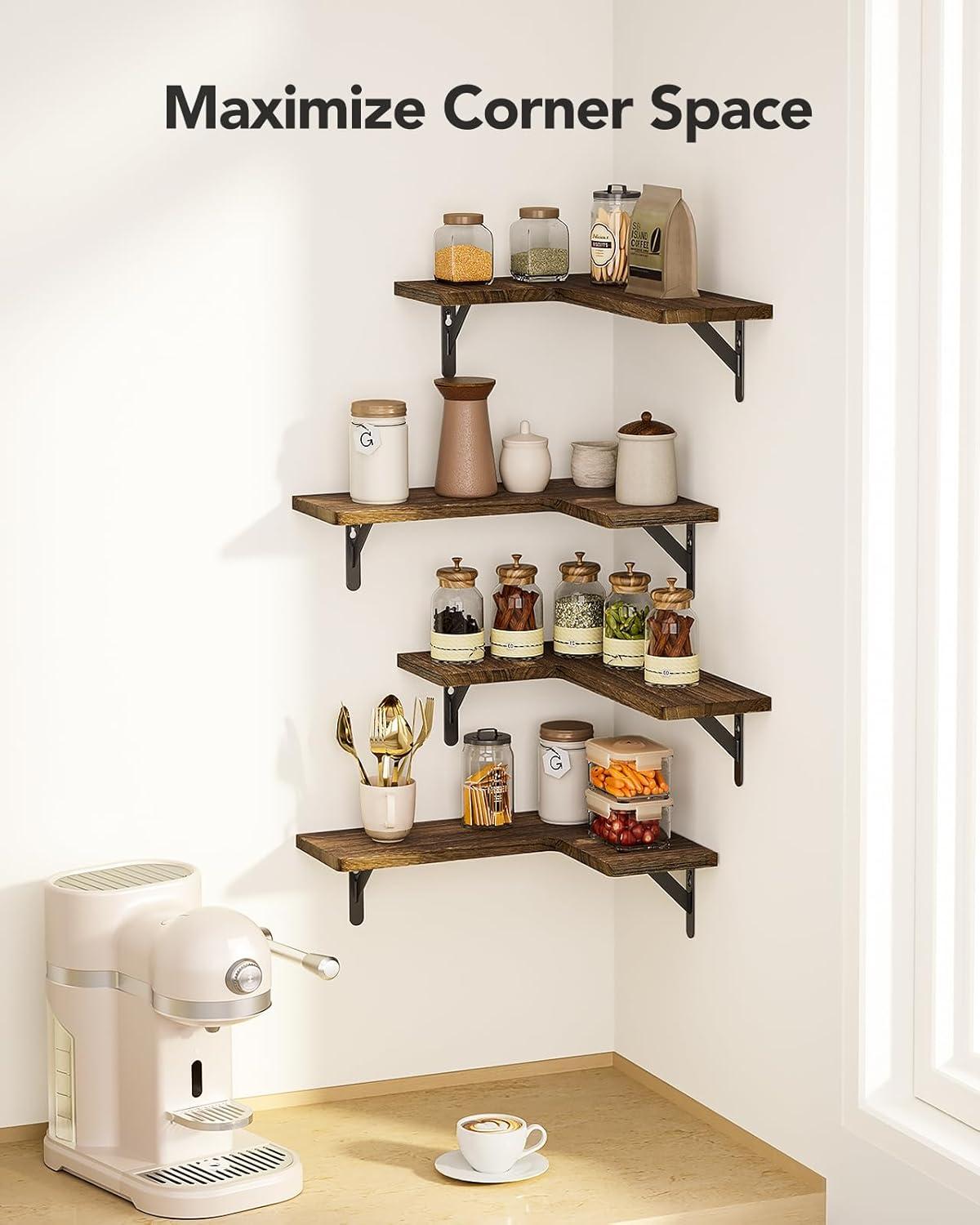 imageAmada HOMEFURNISHING Corner Floating Shelves Set of 4 Corner Wall Shelves Shelves for Wall Decor Corner Wood Shelves for Home Decor Office Bedroom Bathroom Laundry Room Kitchen BrownBrown