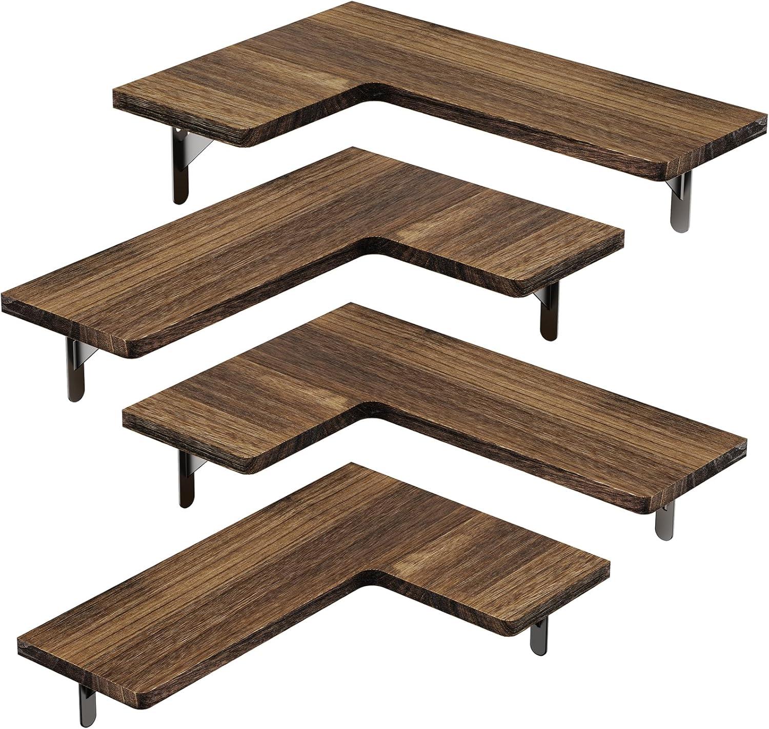 imageAmada HOMEFURNISHING Corner Floating Shelves Set of 4 Corner Wall Shelves Shelves for Wall Decor Corner Wood Shelves for Home Decor Office Bedroom Bathroom Laundry Room Kitchen BrownBrown