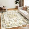 imageAMADA HOMEFURNISHING 8x10 Area Rug Washable LowProfile Large Area Rug with NonSlip Backing ampamp Durable Edge Binding Vintage Large Rugs for Living Room BedroomBeigeYellow