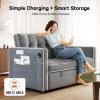 imageAmada 3 in 1 Sleeper Sofa BedPull Out Couch with Side Table Convertible Loveseat with Adjustable BackrestChaise Lounge with USB Ports ampamp Side Pockets for Living Room 69 Pull Out Sofa BedBeigeVelvet Grey