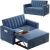 imageAmada 3 in 1 Sleeper Sofa BedPull Out Couch with Side Table Convertible Loveseat with Adjustable BackrestChaise Lounge with USB Ports ampamp Side Pockets for Living Room 69 Pull Out Sofa BedBeigeDark Blue