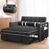 imageAmada 3 in 1 Sleeper Sofa BedPull Out Couch with Side Table Convertible Loveseat with Adjustable BackrestChaise Lounge with USB Ports ampamp Side Pockets for Living Room 69 Pull Out Sofa BedBeigeVelvet Black
