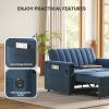 imageAmada 3 in 1 Sleeper Sofa BedPull Out Couch with Side Table Convertible Loveseat with Adjustable BackrestChaise Lounge with USB Ports ampamp Side Pockets for Living Room 69 Pull Out Sofa BedBeigeDark Blue