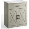 imageAmada 30 Bathroom Vanity with Ceramic Sink Farmhouse Undermount Vanity Sink Cabinet with 2 Doors and 1 Drawer Free Standing Bathroom Storage Cabinet with Sink Combo Set GreyGrey