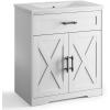 imageAmada 30 Bathroom Vanity with Ceramic Sink Farmhouse Undermount Vanity Sink Cabinet with 2 Doors and 1 Drawer Free Standing Bathroom Storage Cabinet with Sink Combo Set GreyWhite