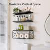 imageAmada Bathroom Shelves Over Toilet with Storage Basket Floating Shelves Wall Shelves for Home Organization ampamp Wall Decor BathroomKitchenLiving Room ShelvesNatural WoodBlack