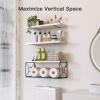 imageAmada Bathroom Shelves Over Toilet with Storage Basket Floating Shelves Wall Shelves for Home Organization ampamp Wall Decor BathroomKitchenLiving Room ShelvesNatural WoodWhite