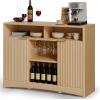 imageAmada Coffee Bar Cabinet with Wine Glass Rack 472quot Buffet Sideboard with Adjustable Shelves Storage Cabinet for KitchenEntrywayDining Room Home Bar Holds 200 lbs SoftClose HingesGreyNatural Oak