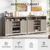 imageAmada Coffee Bar Cabinet with Wine Glass Rack 472quot Buffet Sideboard with Adjustable Shelves Storage Cabinet for KitchenEntrywayDining Room Home Bar Holds 200 lbs SoftClose HingesGreyGrey