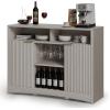 imageAmada Coffee Bar Cabinet with Wine Glass Rack 472quot Buffet Sideboard with Adjustable Shelves Storage Cabinet for KitchenEntrywayDining Room Home Bar Holds 200 lbs SoftClose HingesGreyGrey
