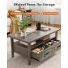 imageAmada Coffee Table for Living Room 394quot Small Coffee Table with Storage Open Display Shelf and Hidden Drawers Farmhouse Wood Center Table Ideal for Home Office White and OakGrey