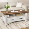 imageAmada Coffee Table for Living Room 394quot Small Coffee Table with Storage Open Display Shelf and Hidden Drawers Farmhouse Wood Center Table Ideal for Home Office White and OakWhite and Oak