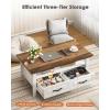 imageAmada Coffee Table for Living Room 394quot Small Coffee Table with Storage Open Display Shelf and Hidden Drawers Farmhouse Wood Center Table Ideal for Home Office White and OakWhite and Oak