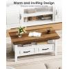 imageAmada Coffee Table for Living Room 394quot Small Coffee Table with Storage Open Display Shelf and Hidden Drawers Farmhouse Wood Center Table Ideal for Home Office White and OakWhite and Oak