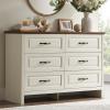 imageAmada Farmhouse 6 Drawer Dresser for Bedroom 472 Inch Wide Wood Dresser with Natural Texture Large Drawers Rustic Farmhouse Chest of Drawers for Bedroom Living Room Hallway GrayBrown and White