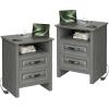 imageAmada Farmhouse Nightstand with Charging Station 189 Inch Wide Bedside Table with 2 Drawers USB A Port USB C Port 2 AC Outlets Rustic Farmhouse End Table for Bedroom GrayGrey