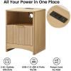 imageAmada Fluted Nightstand with Charging Station Bedside Table with USB Ports ampamp AC Outlets Deep Drawer and Cable Management Modern Side Table for Bedroom Home Office Natural OakNatural Oak