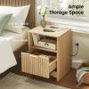 imageAmada Fluted Nightstand with Charging Station Bedside Table with USB Ports ampamp AC Outlets Deep Drawer and Cable Management Modern Side Table for Bedroom Home Office Natural OakNatural Oak