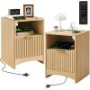 imageAmada Fluted Nightstand with Charging Station Bedside Table with USB Ports ampamp AC Outlets Deep Drawer and Cable Management Modern Side Table for Bedroom Home Office Natural OakNatural Oak