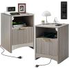 imageAmada Fluted Nightstand with Charging Station Bedside Table with USB Ports ampamp AC Outlets Deep Drawer and Cable Management Modern Side Table for Bedroom Home Office Natural OakGrey