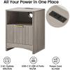 imageAmada Fluted Nightstand with Charging Station Bedside Table with USB Ports ampamp AC Outlets Deep Drawer and Cable Management Modern Side Table for Bedroom Home Office Natural OakGrey