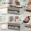 imageAmada Lift Top Coffee Table with Storage Shelf ampamp Hidden Compartment Modern Fluted Rectangle Dining Table for Living Room Home OfficeNatural OakGrey