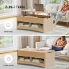 imageAmada Lift Top Coffee Table with Storage Shelf ampamp Hidden Compartment Modern Fluted Rectangle Dining Table for Living Room Home OfficeNatural OakNature Oak