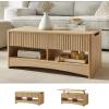 imageAmada Lift Top Coffee Table with Storage Shelf ampamp Hidden Compartment Modern Fluted Rectangle Dining Table for Living Room Home OfficeNatural OakNature Oak