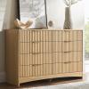 imageAmada Tall 5 Drawer Dresser Modern Fluted Vertical Chest with Rounded Corners PreInstalled Drawer Slides ampamp Narrow Storage Design for Bedroom or Hallway in Natural OakNatural Oak