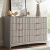 imageAmada Tall 5 Drawer Dresser Modern Fluted Vertical Chest with Rounded Corners PreInstalled Drawer Slides ampamp Narrow Storage Design for Bedroom or Hallway in Natural OakGrey