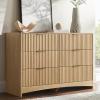 imageAmada Tall 5 Drawer Dresser Modern Fluted Vertical Chest with Rounded Corners PreInstalled Drawer Slides ampamp Narrow Storage Design for Bedroom or Hallway in Natural OakNatural Oak