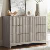 imageAmada Tall 5 Drawer Dresser Modern Fluted Vertical Chest with Rounded Corners PreInstalled Drawer Slides ampamp Narrow Storage Design for Bedroom or Hallway in Natural OakGrey