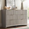 imageAmada Tall 5 Drawer Dresser Modern Fluted Vertical Chest with Rounded Corners PreInstalled Drawer Slides ampamp Narrow Storage Design for Bedroom or Hallway in Natural OakGrey