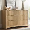 imageAmada Tall 5 Drawer Dresser Modern Fluted Vertical Chest with Rounded Corners PreInstalled Drawer Slides ampamp Narrow Storage Design for Bedroom or Hallway in Natural OakNatural Oak