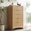 imageAmada Tall 5 Drawer Dresser Modern Fluted Vertical Chest with Rounded Corners PreInstalled Drawer Slides ampamp Narrow Storage Design for Bedroom or Hallway in Natural OakNatural Oak