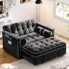 imageAmada 3in1 Convertible Sleeper Sofa Bed Futon Couches for Living Room with USB PortsampampSide Pockets Adjustable Backrest Velvet FabricPull Out Couch Loveseat GreyBlack
