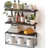 imageAmada Bathroom Shelves Over Toilet with Storage Basket Floating Shelves Wall Shelves for Home Organization ampamp Wall Decor BathroomKitchenLiving Room ShelvesNatural WoodDark Carbonized Brown