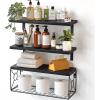 imageAmada Bathroom Shelves Over Toilet with Storage Basket Floating Shelves Wall Shelves for Home Organization ampamp Wall Decor BathroomKitchenLiving Room ShelvesNatural WoodBlack