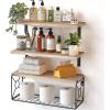 imageAmada Bathroom Shelves Over Toilet with Storage Basket Floating Shelves Wall Shelves for Home Organization ampamp Wall Decor BathroomKitchenLiving Room ShelvesNatural WoodNatural Wood