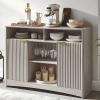 imageAmada Coffee Bar Cabinet with Wine Glass Rack 472quot Buffet Sideboard with Adjustable Shelves Storage Cabinet for KitchenEntrywayDining Room Home Bar Holds 200 lbs SoftClose HingesGreyGrey