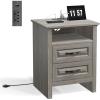 imageAmada Farmhouse Nightstand with Charging Station 189 Inch Wide Bedside Table with 2 Drawers USB A Port USB C Port 2 AC Outlets Rustic Farmhouse End Table for Bedroom GrayGrey