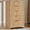 imageAmada Tall 5 Drawer Dresser Modern Fluted Vertical Chest with Rounded Corners PreInstalled Drawer Slides ampamp Narrow Storage Design for Bedroom or Hallway in Natural OakNatural Oak