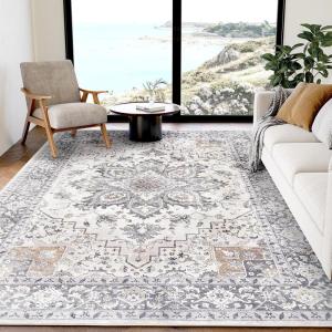 imageAMADA HOMEFURNISHING 8x10 Area Rug Washable LowProfile Large Area Rug with NonSlip Backing ampamp Durable Edge Binding Vintage Large Rugs for Living Room BedroomTaupe