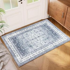 imageAMADA HOMEFURNISHING 8x10 Area Rug Washable LowProfile Large Area Rug with NonSlip Backing ampamp Durable Edge Binding Vintage Large Rugs for Living Room BedroomBlue Grey