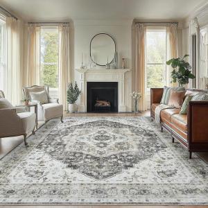 imageAMADA HOMEFURNISHING 8x10 Area Rug Washable LowProfile Large Area Rug with NonSlip Backing ampamp Durable Edge Binding Vintage Large Rugs for Living Room BedroomGrey
