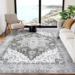 imageAMADA HOMEFURNISHING 8x10 Area Rug Washable LowProfile Large Area Rug with NonSlip Backing ampamp Durable Edge Binding Vintage Large Rugs for Living Room BedroomLight Grey